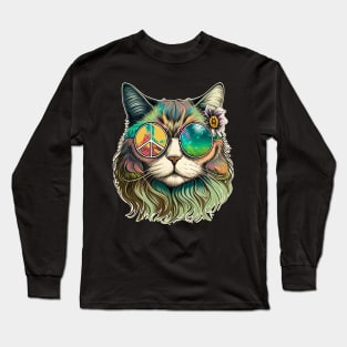 Flower Power Kitty Cat Hippie Love Long Sleeve T-Shirt